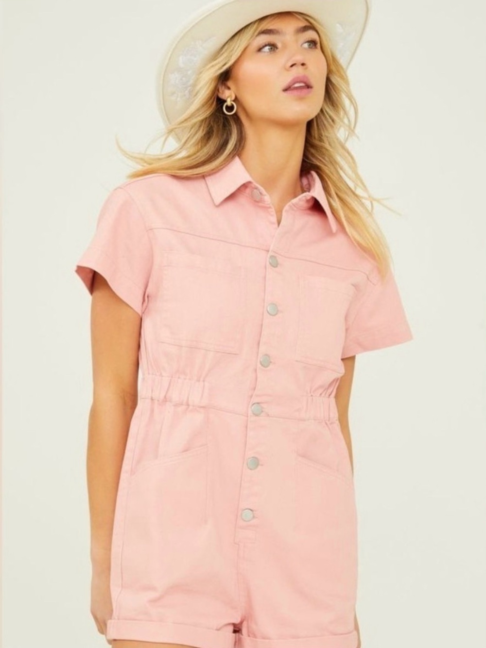 NWT Altar'd State Pink 100% Cotton Skylar Cargo Romper (Size XXL)